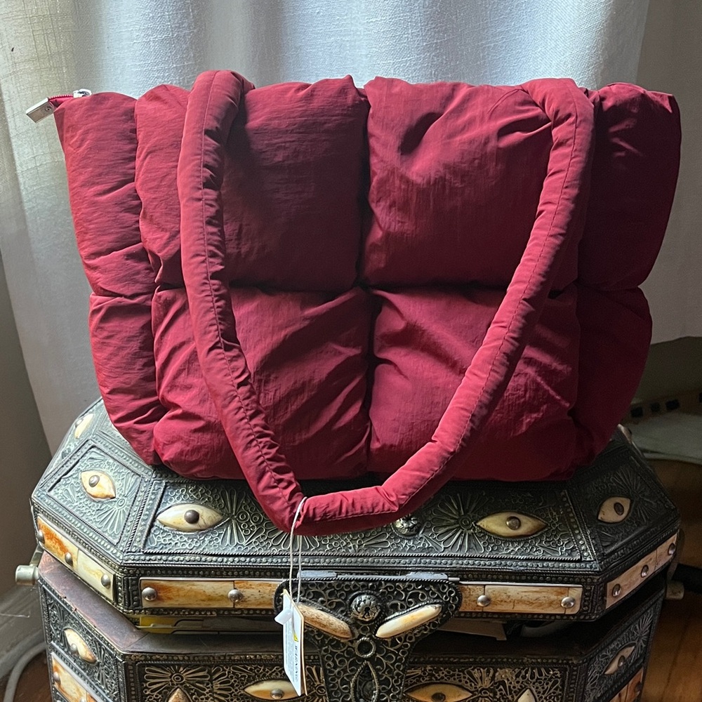 Elegant Red Quilted Tote Bag
